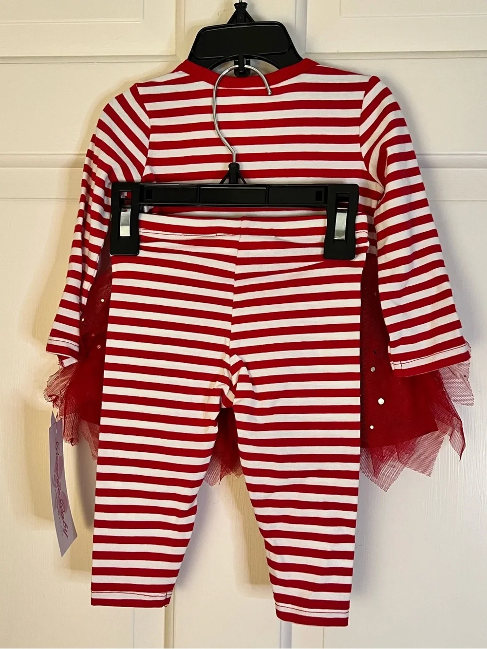 Bonnie Baby Red White Santa Tulle Tutu with leggings size 3-6 month
